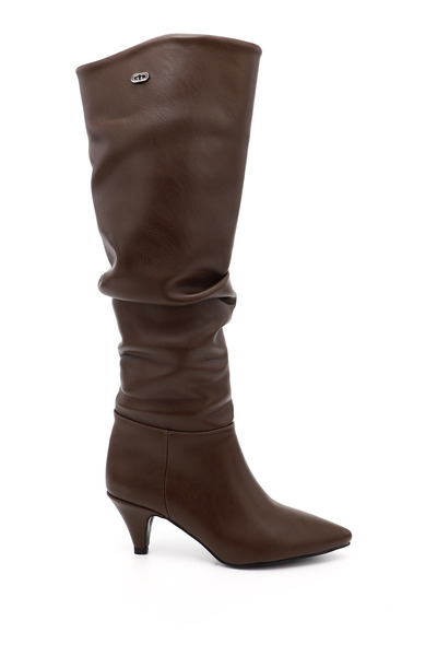 GÖNDERİ(R) Women's Brown Pointed Toe Bellows Thin Heeled Boots