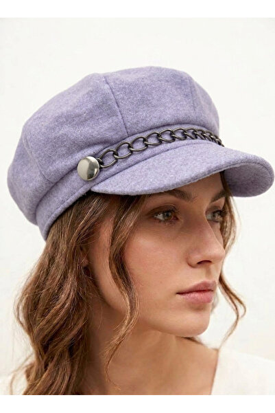 STELLA VESTİNO Kaşe Women's Winter Captain Hat - Chain Detailed Baker Boy Pai...