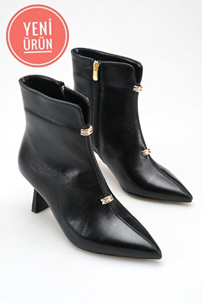 AYAKKABI MEET Black Shiny Pointed Toe Thin Heeled Zippered Boots