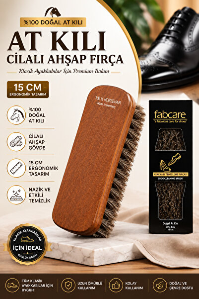 Fabcare Doğal At Kılı Cilalı Ahşap Ayakkabı Temizleme Fırçası 15cm