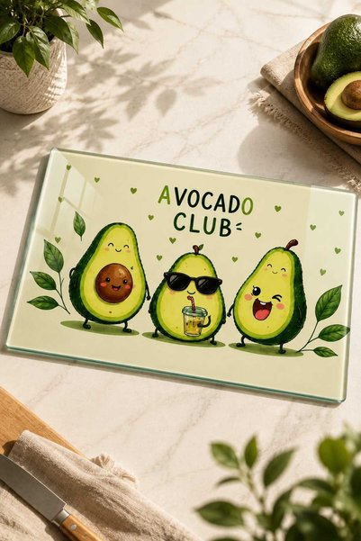 Generic Brand Glass Cutting Board Avocado Club - Cute Avocado Themed Glass Cu...