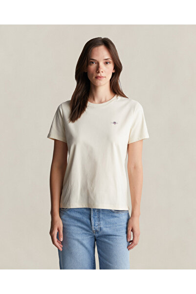 Gant Kadın Krem Bisiklet Yaka Regular Fit Logolu T-Shirt