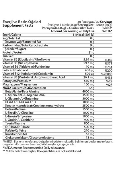 Hardline Pre-workout Nox2 1090 gr Yeşil Elma Aromalı Güç