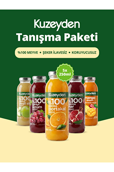 KUZEYDEN Meyve Suyu Tanışma Paketi | 5x250ml | İlave şeker, katkı ve koruyucu...