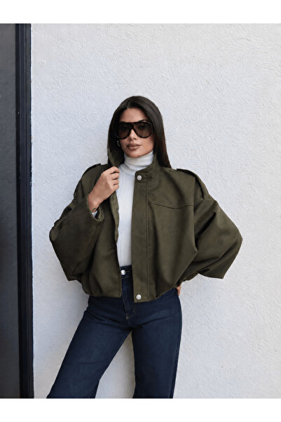 ESRAHELVACI Apoletli Süet Bomber Ceket