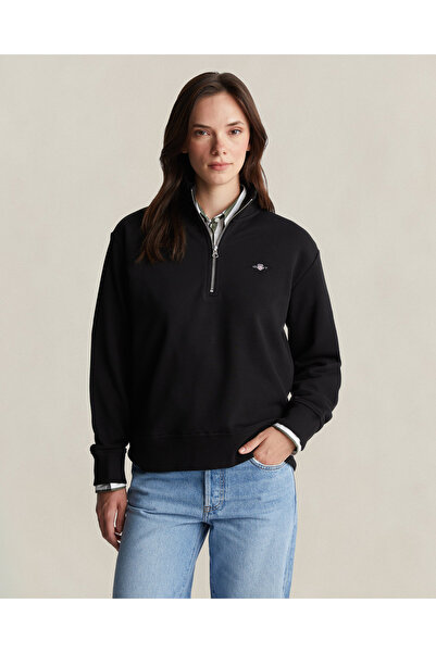 Gant Kadın Siyah Relaxed Fit Yarım Fermuarlı Sweatshirt
