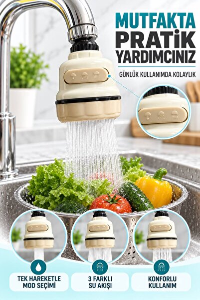wappa 3 Fonksiyonlu Mutfak Lavabo Başlığı 360 Derece Döner Musluk Ucu Tasarruflu