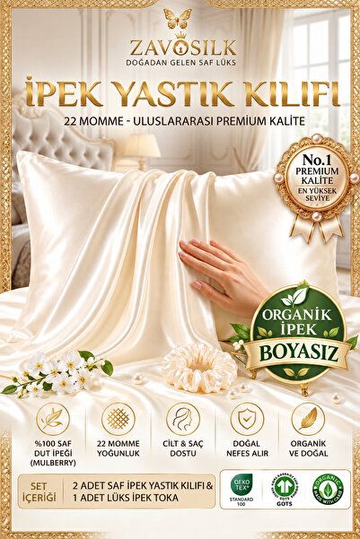 ZAVO ZAVOSILK 22 Momme %100 Saf Dut İpeği 2'li Yastık Kılıfı Seti - Ultra Lük...
