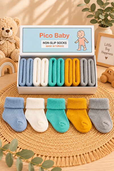 Pico Baby Organik Pamuk Unisex 5'li Kutulu Premium Yeni Doğan Bebek Çorabı