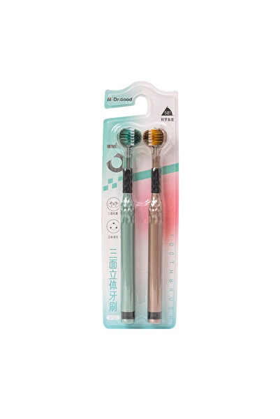 Choice A009 2pcs GreenGold Soft Bristle 3D Triple Head Toothbrush for Adults ...