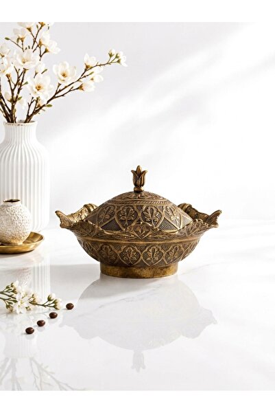 Generic وعاء سكر نحاسي أنيق على الطراز العثماني مع غطاء - لون برونزي ساحر، تصميم أنيق، صنع في تركيا