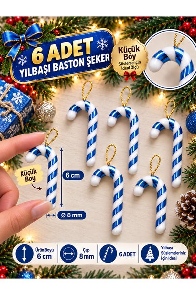 asöy Yılbaşı Çam Ağacı Süsü Baston Şeker Ağaç Süsü 6 Cm Küçük Boy 6lı Yılbaşı...