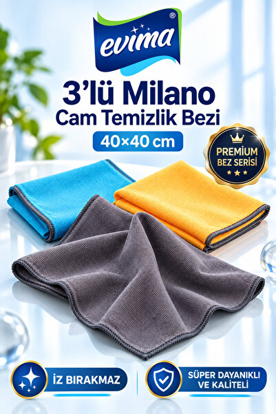 EVİMA 3-Pack Milano Glass Cleaning Cloth 40X40 cm Non-Marking General Cleanin...