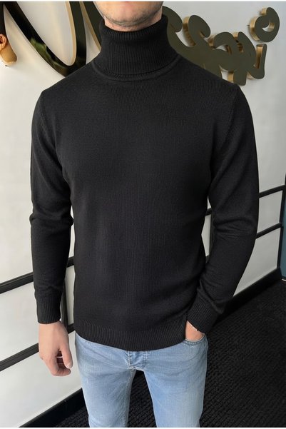 A&O Style Men's Black Slim Fit Turtleneck Turtleneck Sweater
