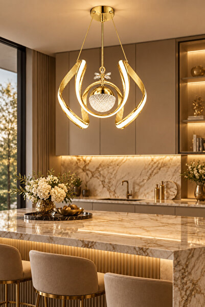 Ulucam Aydınlatma Çizgili Ahtapot Modern Led Avize