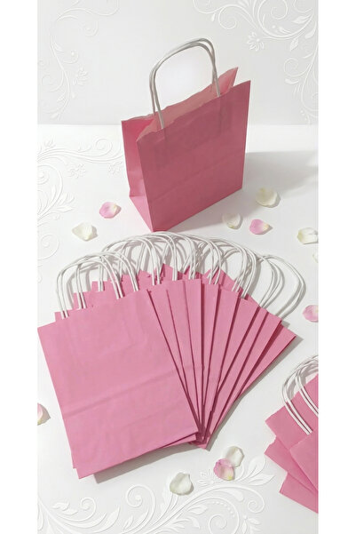 aybaş kağıtçılık 15x8x20 cm ( 10 adet) pembe kağıt çanta, hediye poşeti, kına...