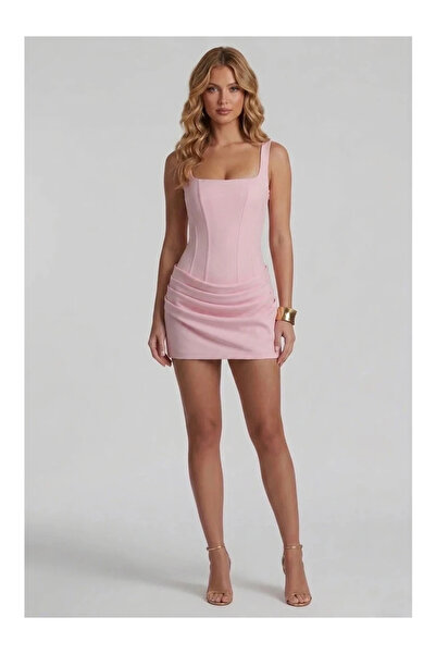 ŞAKOO Wild mini pembe elbise