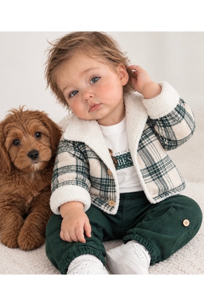 Bolly Baby Montlu Takım Oduncu İçi Kürklü Ayıcık Baskılı Badi Likralı Gabardi...