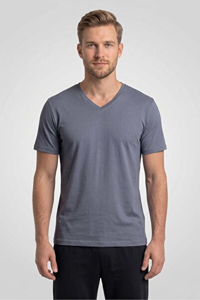 OBJE Men's Livid Gray Bambo V-Neck Half Sleeve T-Shirt