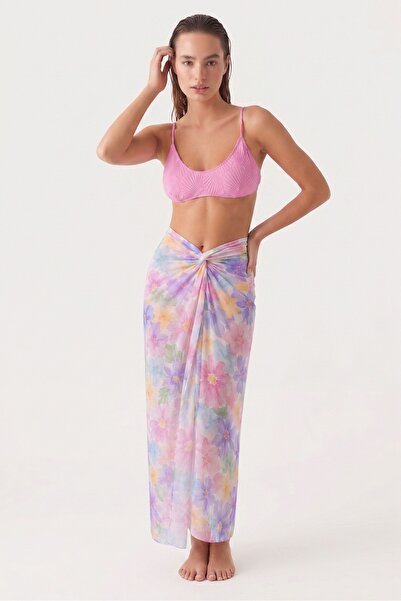 OBJE Women's Pastel Floral Patterned Chiffon Pareo