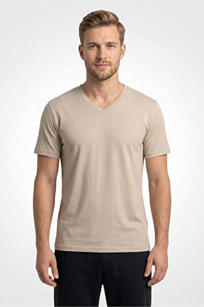 OBJE Men's Stone Bambo V-Neck Half Sleeve T-Shirt