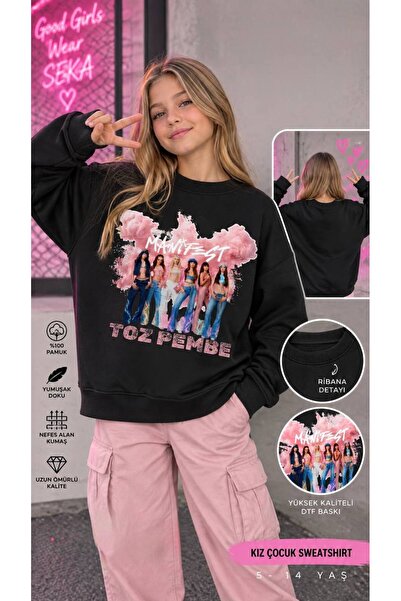 Butik Kız çocuk pamuklu sweatshirt manifest baskılı