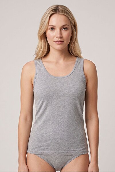 OBJE Women's Gray Ribbed Wide Strap Tank Top