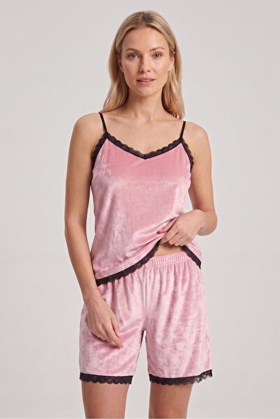 OBJE Women's Pink Shorts, Pack of Lace Velvet Shorts