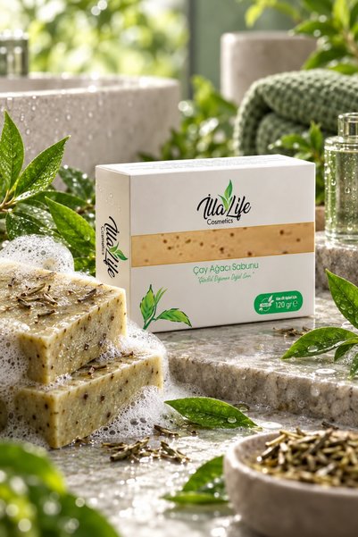 İlla Life Çay Ağacı Yağı Sabunu Akne Siyah Nokta Yağlanma Karşıtı 3'ü 1 Arada Yüz Vücut Saç İçin Arındırıcı Cilt Temizleme Sabunu Ferahlatıcı Doğal Sabun 120 gr - Yağlı Ciltlere Uygun Günlük Bakım
