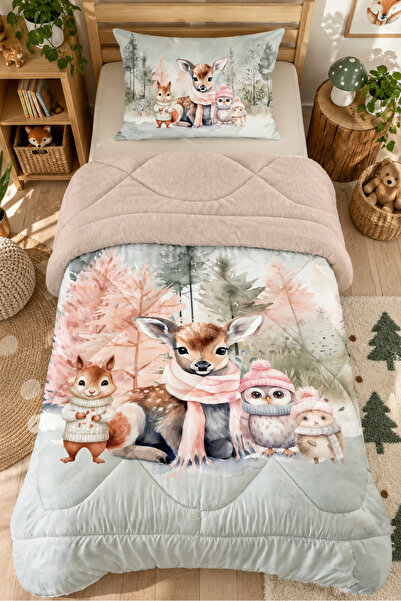 Evmila Double Sided Cute Animal Pattern Quilted Quilt - Single Sleeping Set