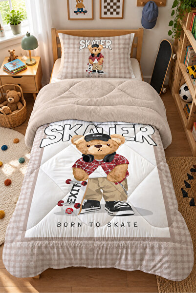 Evmila Double-Sided Teddy Skater Cool Patterned Quilted Comforter - Single Pe...
