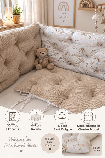 Jaju Baby 60x120 Waffle Pike Kumaş Ve Dağ Desenli Kombinli Montessori/beşik K...