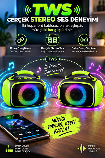 Omaze Taşınabilir Bluetooth Hoparlör RGB Işıklı Şarjlı Kablosuz Mini Ses Bombası Tutma Saplı Speaker