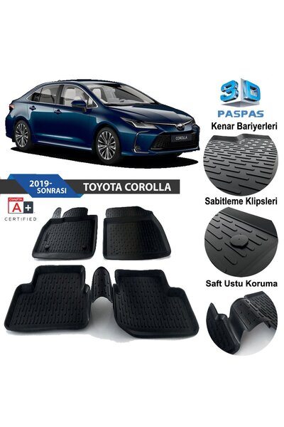 Niken Toyota Corolla Havuzlu 3D Paspas Niken Siyah 2019 Sonrası