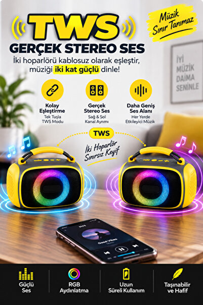 Omaze Taşınabilir Bluetooth Hoparlör RGB Işıklı Şarjlı Kablosuz Mini Ses Bombası Tutma Saplı Speaker