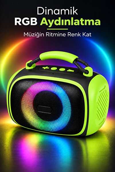 Omaze Taşınabilir Bluetooth Hoparlör RGB Işıklı Şarjlı Kablosuz Mini Ses Bombası Tutma Saplı Speaker