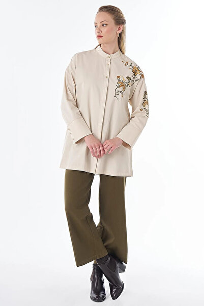Kayra 100% Cotton Hakim Collar Tunic Cream