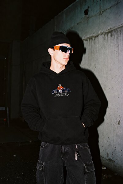 The Champ Clothing Erkek Oversize Hoodie Car Bear Baskılı Siyah – Kapüşonlu, ...