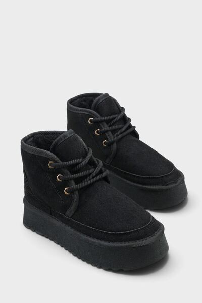 MODAADAM Women's Pastor Fur Short Boots - Black Suede