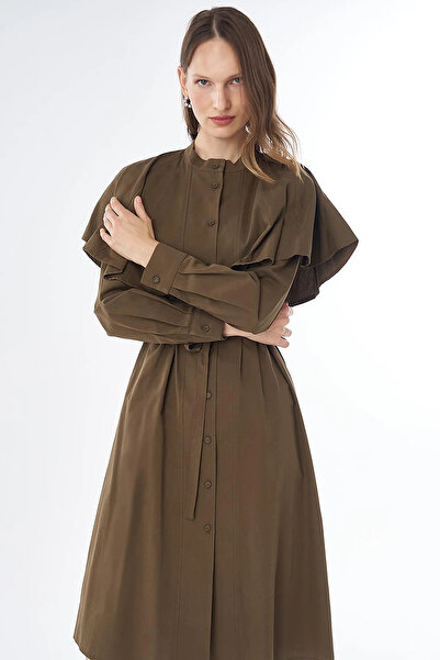 Kayra Cape Detailed Long Tunic Dark Khaki
