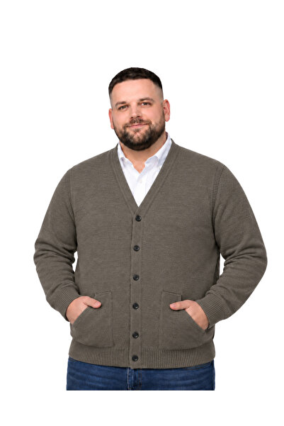 BattalModa Men's Plus Size Dark Mink Pocketed Buttoned Knitwear Cardigan 3Xl-...