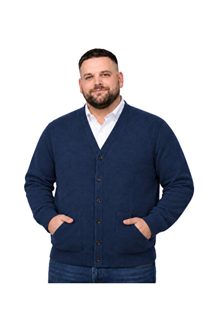 BattalModa Men's Large Size Indigo Pocket Buttoned Knitwear Cardigan 3Xl-4Xl-...