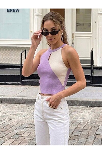 onno style women ASKILI KOLSUZ HALTER YAKA TRİKO KADIN BLUZ
