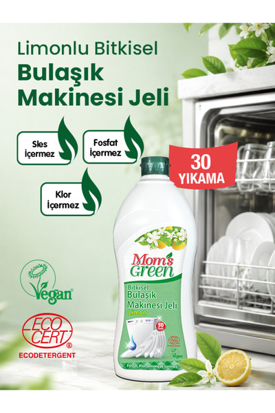 Mom's Green 2'li Set-Bitkisel Bulaşık Makinesi Jel Deterjanı Limonlu (750 ml x 2 Adet)