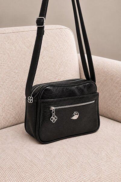 MILANOFOX Women's Multi-Compartment Black Frame Detailed Shoulder and Crossbo...