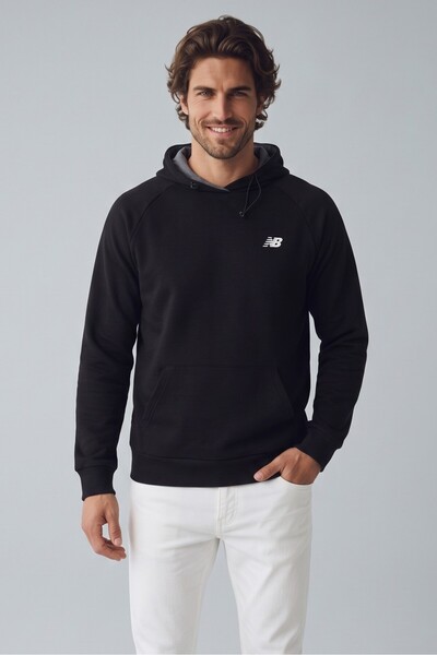 New Balance Mnh3224 Men's Hoodie Kangru Pocket Hooded Sweatshirt Black