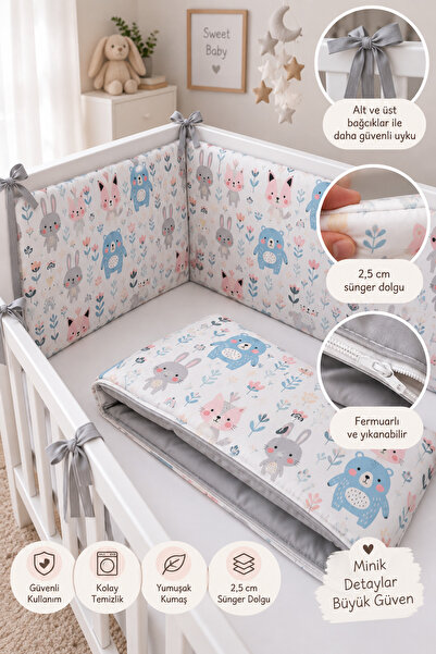 Jaju Baby (4 Kenar) 90x190 Gri Tavşan Kenar Koruma Özel Ölçü 90*190