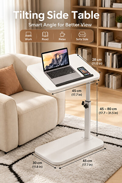 Generic Height Adjustable Sofa Side Table, Tilting Overbed Laptop Desk for Be...