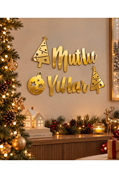 Masalsı Concept New Year's Banner Gold Happy New Year Calligraphy Wall Hangin...