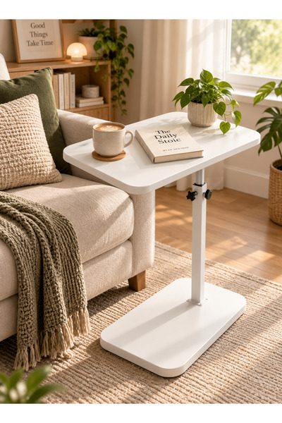 Generic C‑Shape Height Adjustable Side Table, 180° Tilting Tabletop Overbed D...